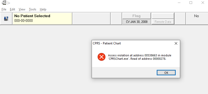 CPRS Error - Access Violation.PNG